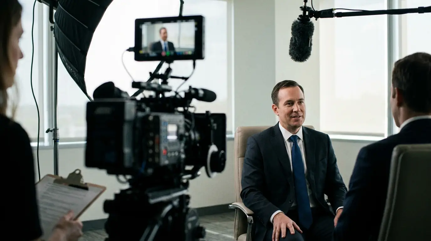 Corporate video production interview shoot in a modern office