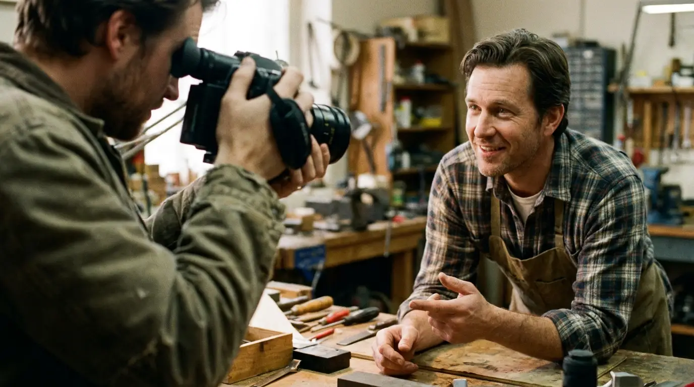 Videographer filming a local small business owner — Starter Content Package