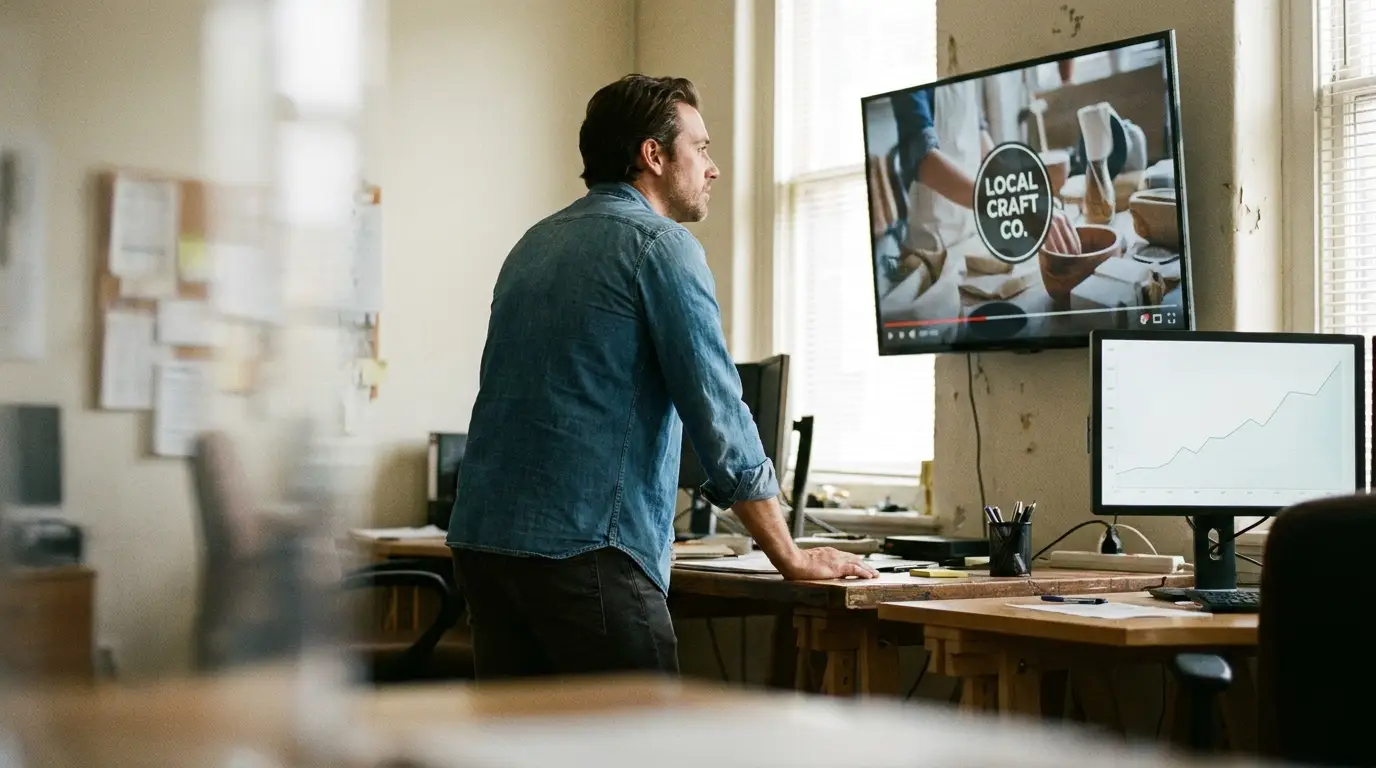 Business owner watching their brand video as growth climbs