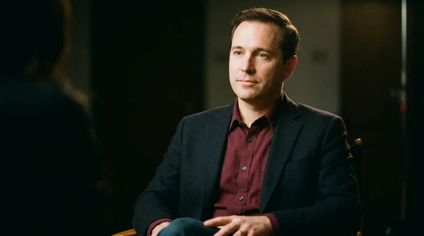 Interview subject beautifully lit with three-point lighting