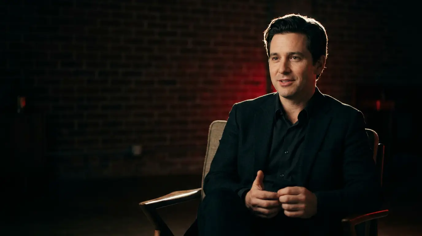 Interview subject with a rim backlight separating them from a dark background