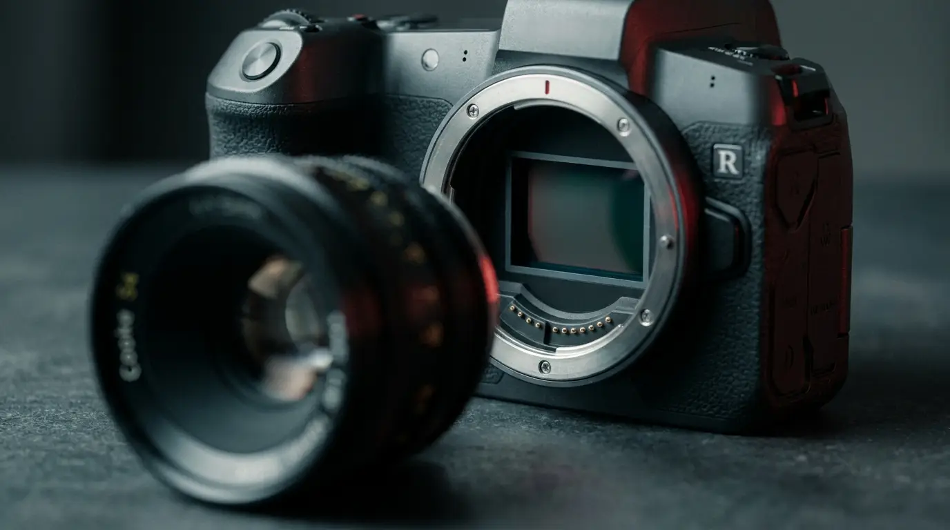 Full-frame mirrorless camera body with the lens removed showing the sensor