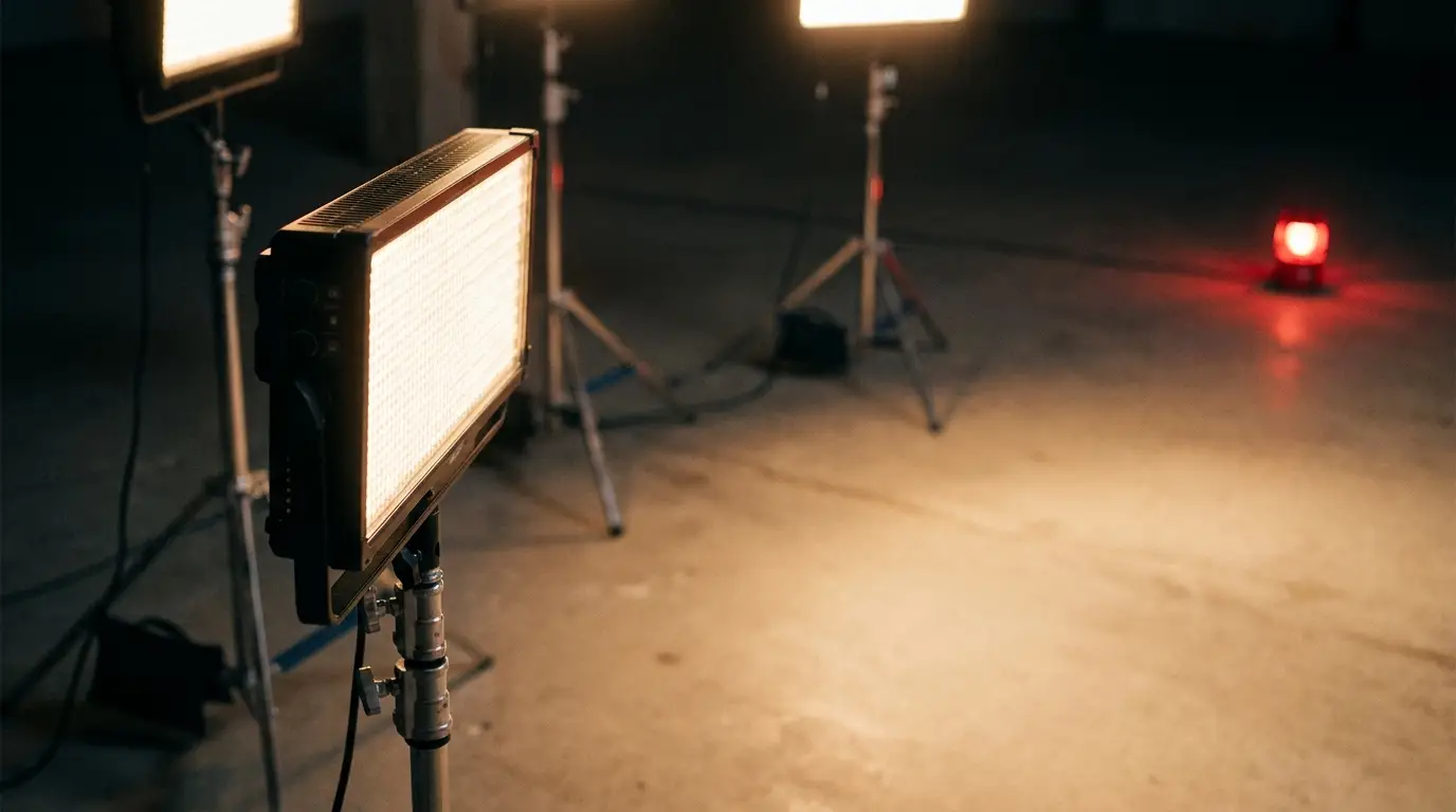 Professional LED video lighting panels on stands