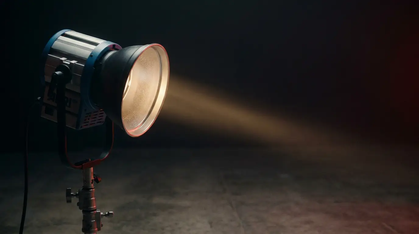 A COB studio light casting a focused directional beam