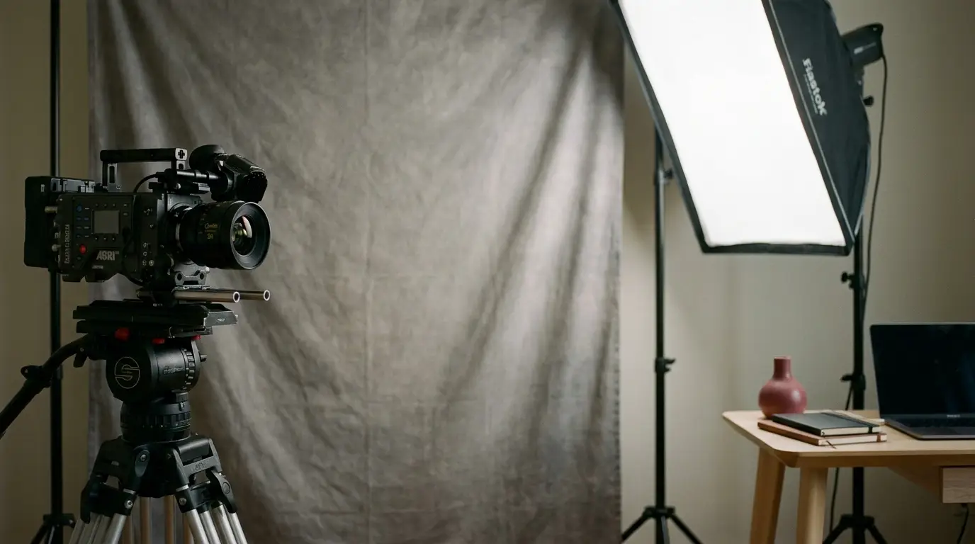 A tidy home-studio corner set up for filming