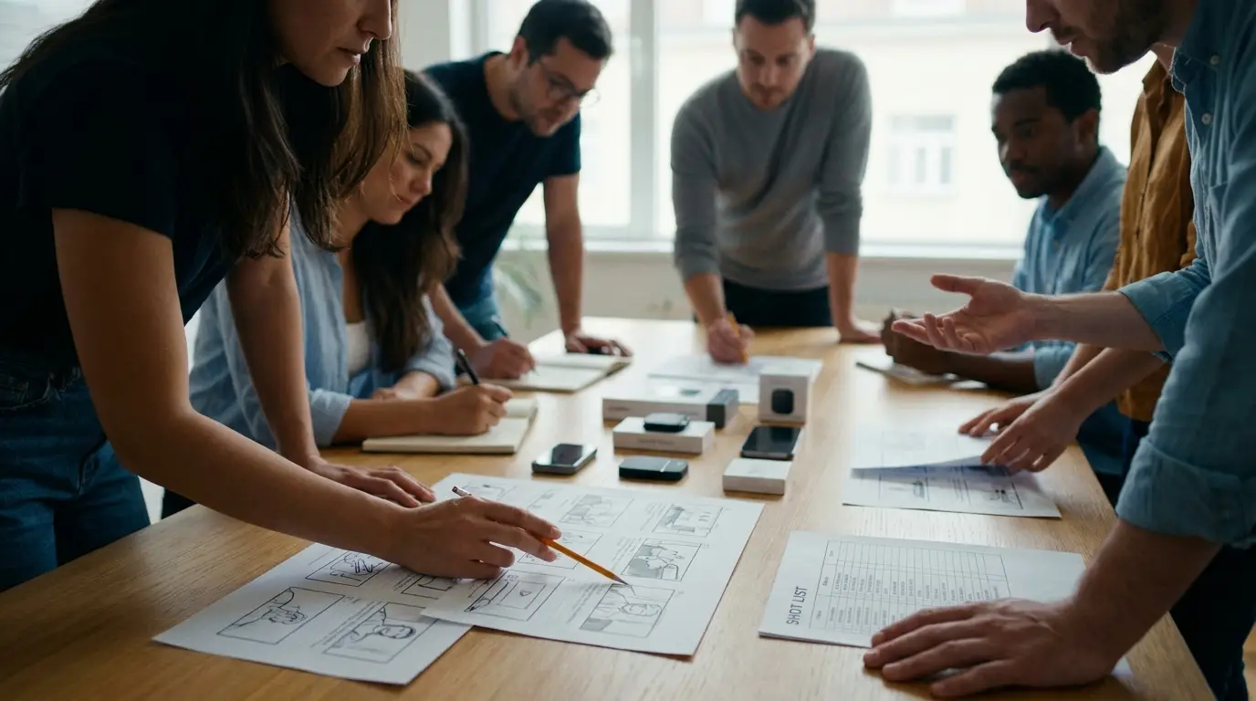 Commercial pre-production planning with storyboards
