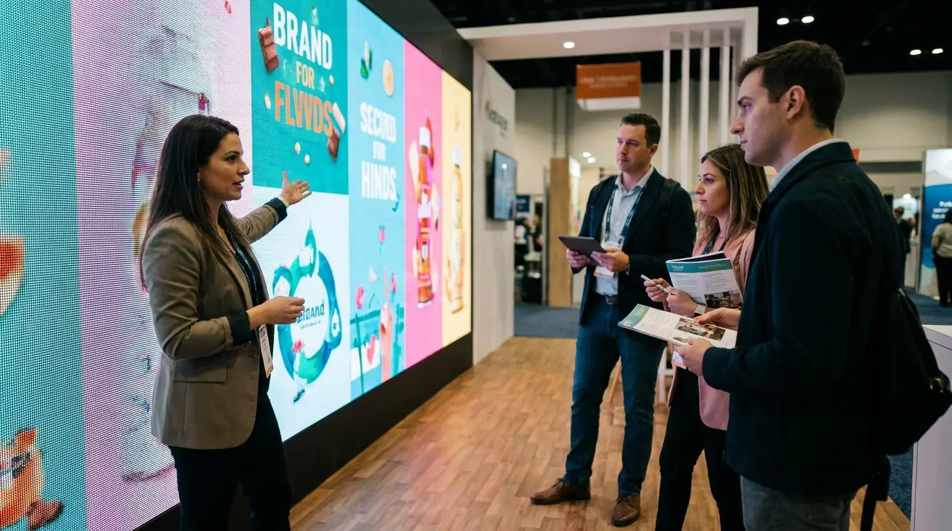 Booth with vibrant animated LED content